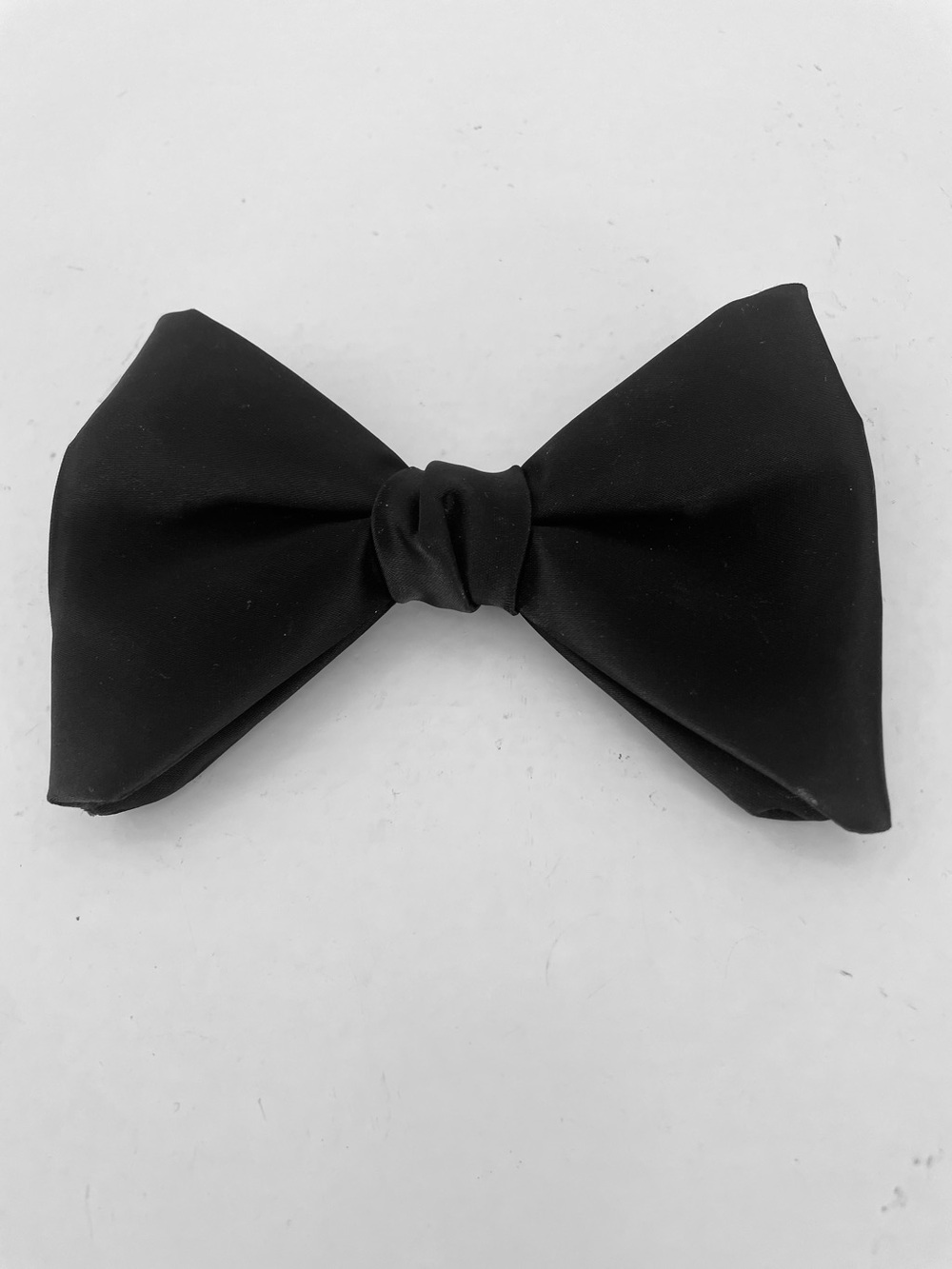 Black Satin Bow tie Butterfly Clip On 3 1/2 inches Vintage 1970’s